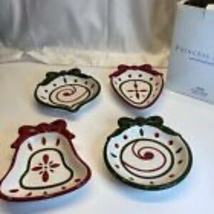 2225 Princess House Christmas Ornament Dessert/Appetizer Plates Set of 4 NIP